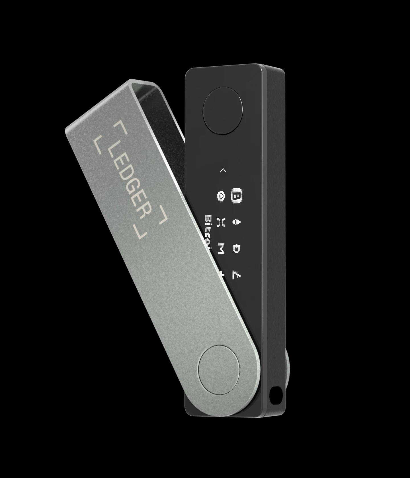 Ledger Nano X pocket-size Bitcoin hardware wallet with USB-C and Bluetooth.