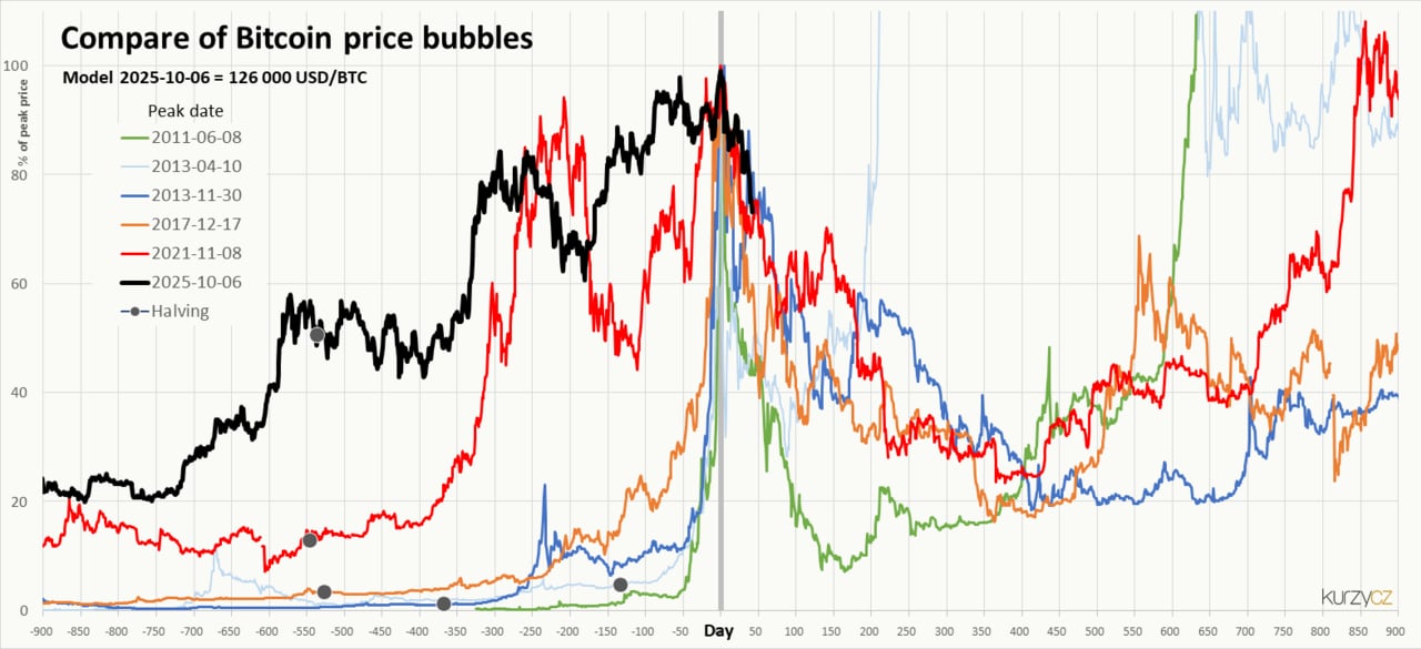 Bitcoin price history showing previous bubble cycles.
