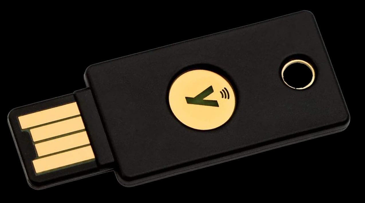 A FIDO2 USB hardware security token.