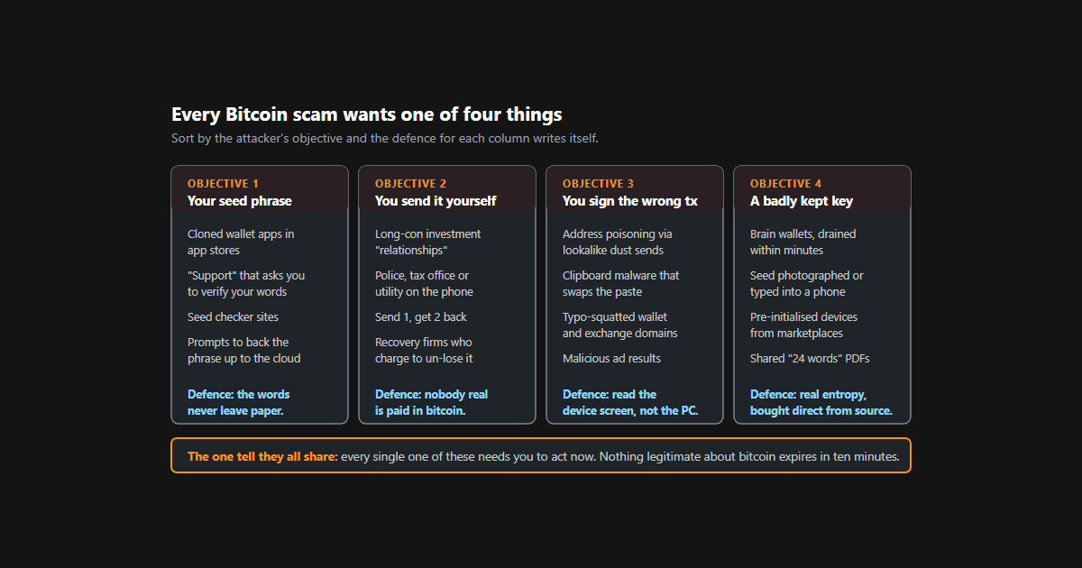 Taxonomy of Bitcoin scams by attacker objective.