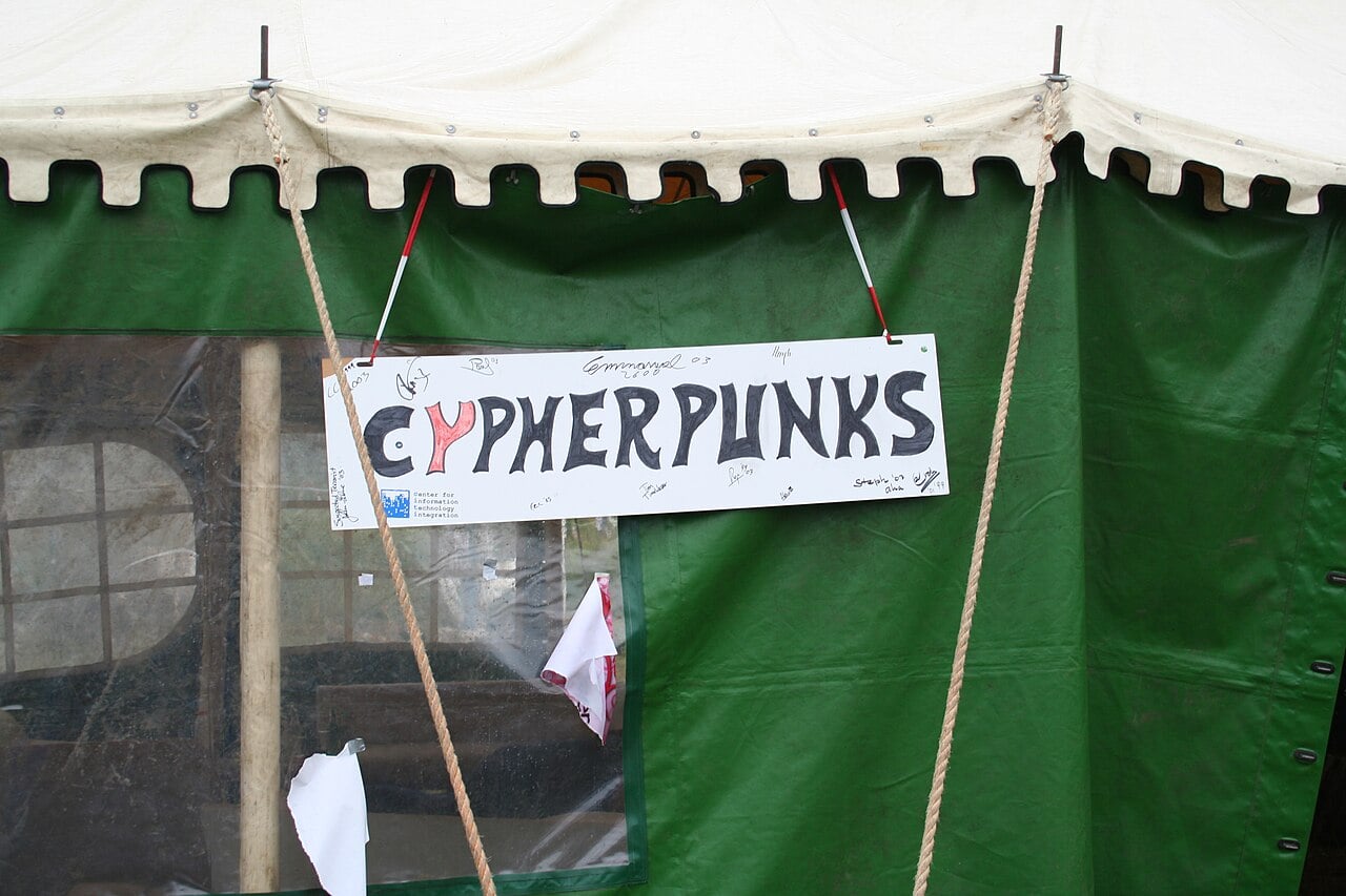 Cypherpunks gathering at the Chaos Communication Camp 2007.